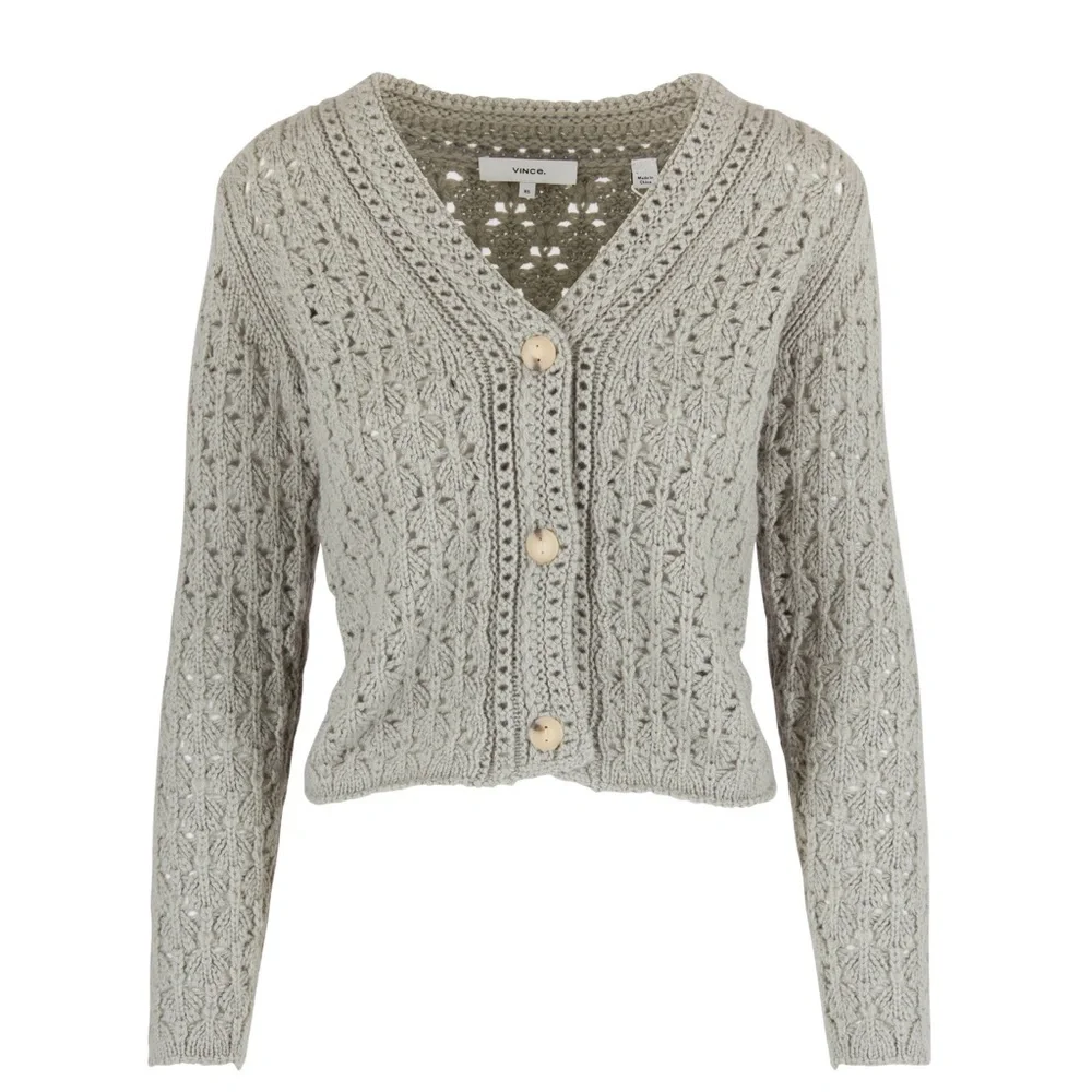 NWT Vince Cashmere Crochet Cardigan in Artichoke